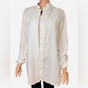 Willi Smith Classic White Linen Tunic Button Down  Shirt Medium